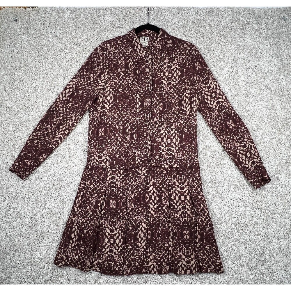 Haute hippie Women's Silk Shift Pleated Dress Long Sleeve Size S Color Merlot
